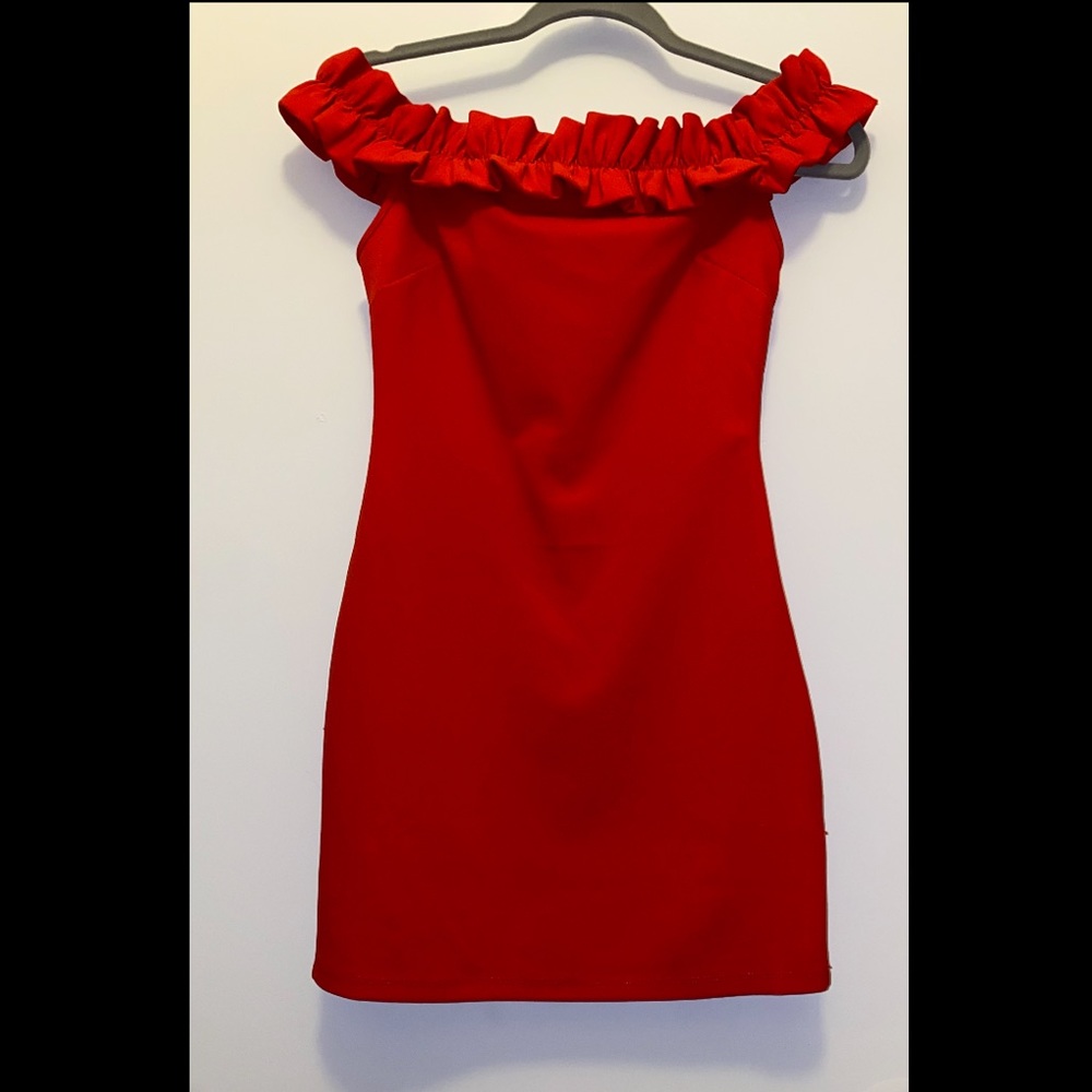 Red off the shoulder dress